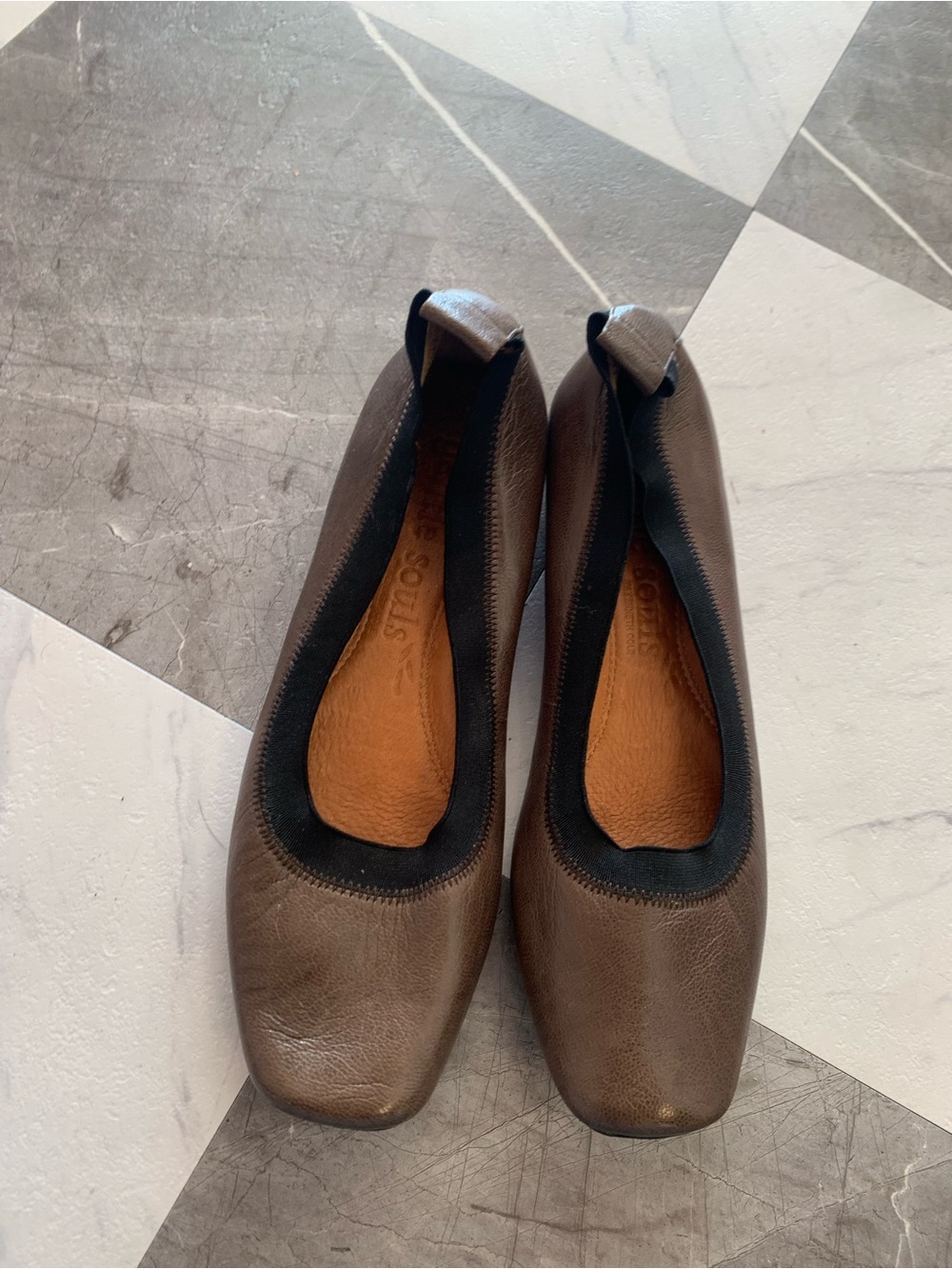 gentle souls Brown Leather Ballet Flats with Black Trim